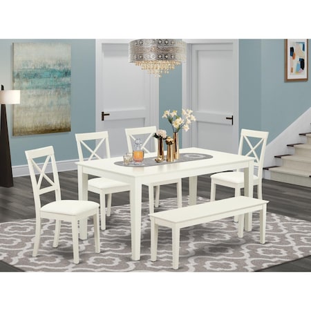East West Furniture 6 Piece Capri Dining Room Set - Linen White CABO6-LWH-LC